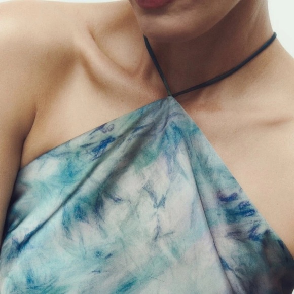 Zara Watercolor Tie Dye Halter Maxi Slip Dress. Multicolor. Size M - Picture 5 of 9